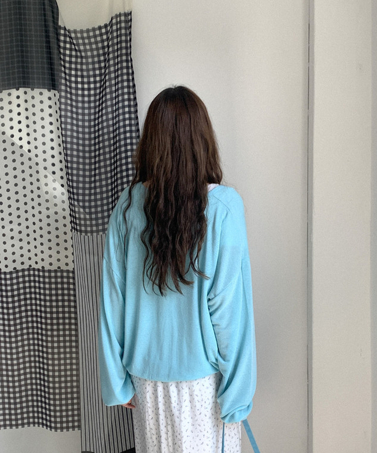 シアーVネックトレーナートップス BLUE