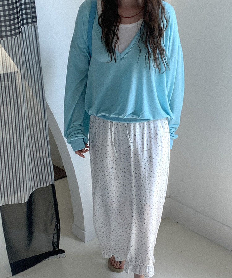 シアーVネックトレーナートップス BLUE