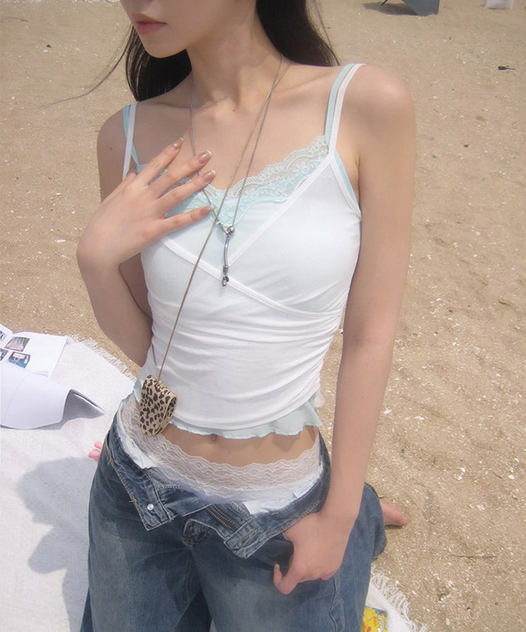 レイヤードレースメッシュキャミソール MINT