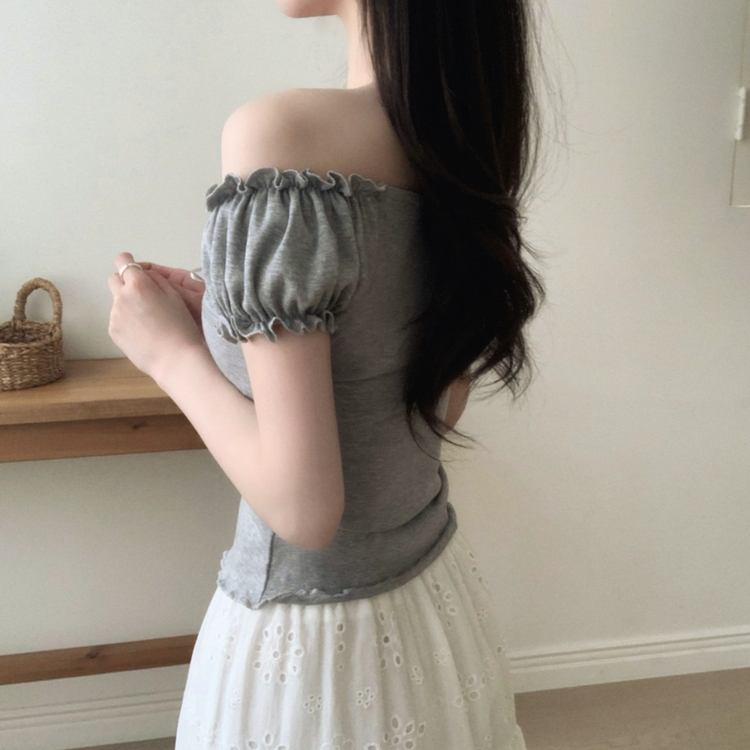 レースキャップスリーブフリルTシャツ GREY