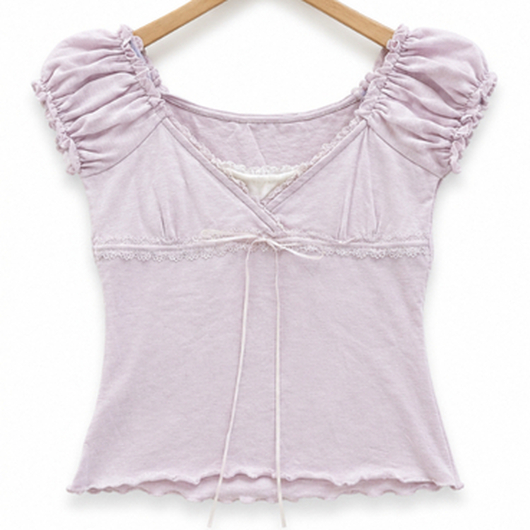 レースキャップスリーブフリルTシャツ