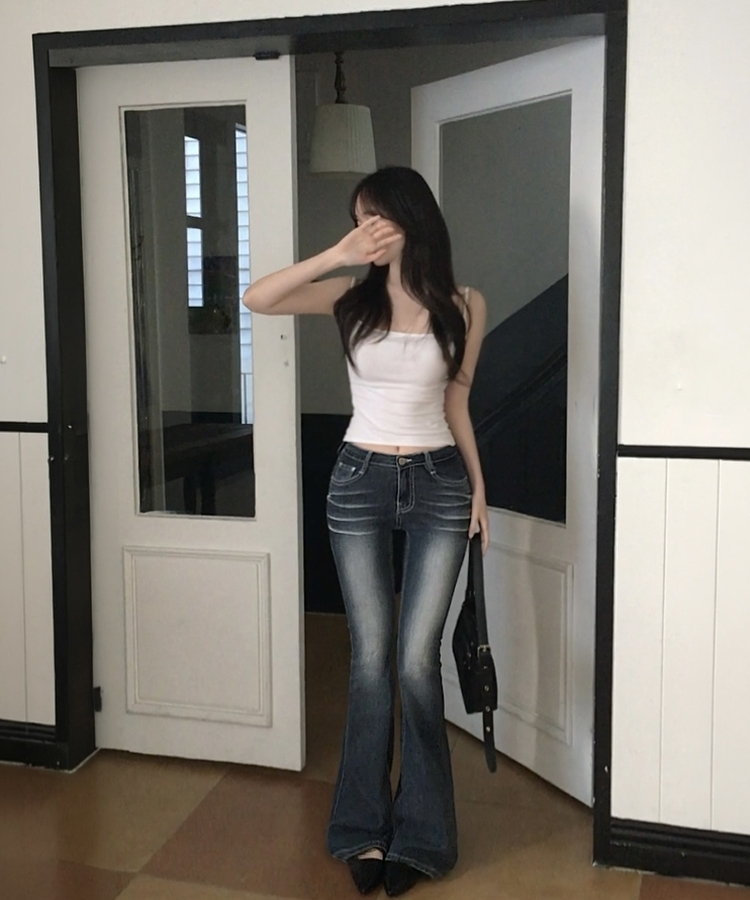 クールタッチセミローライズブーツカットデニムパンツ BLUE GRAY