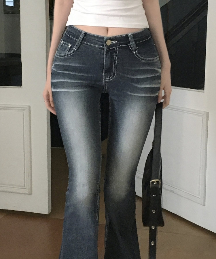 クールタッチセミローライズブーツカットデニムパンツ BLUE GRAY