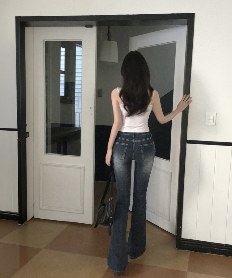 クールタッチセミローライズブーツカットデニムパンツ BLUE GRAY