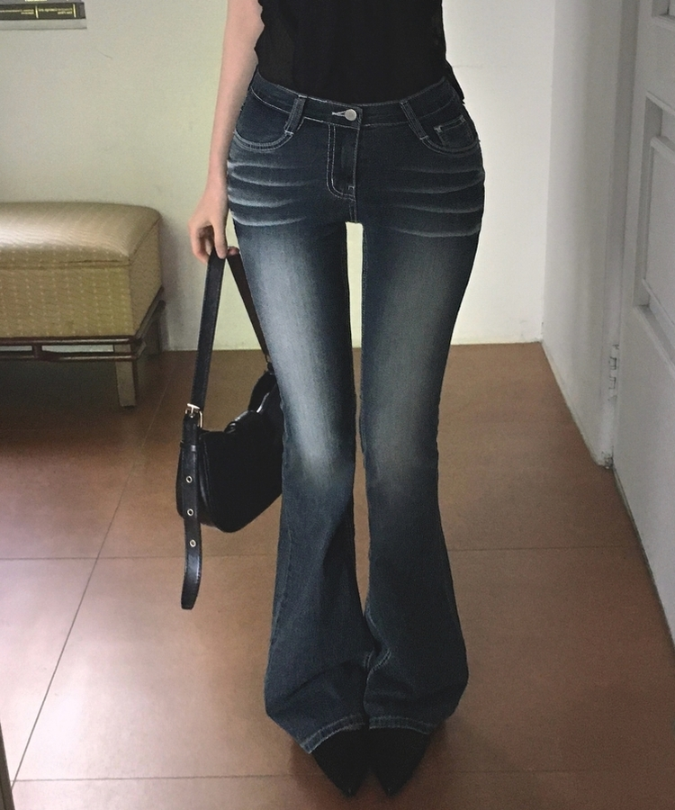 クールタッチセミローライズブーツカットデニムパンツ BLUE GRAY
