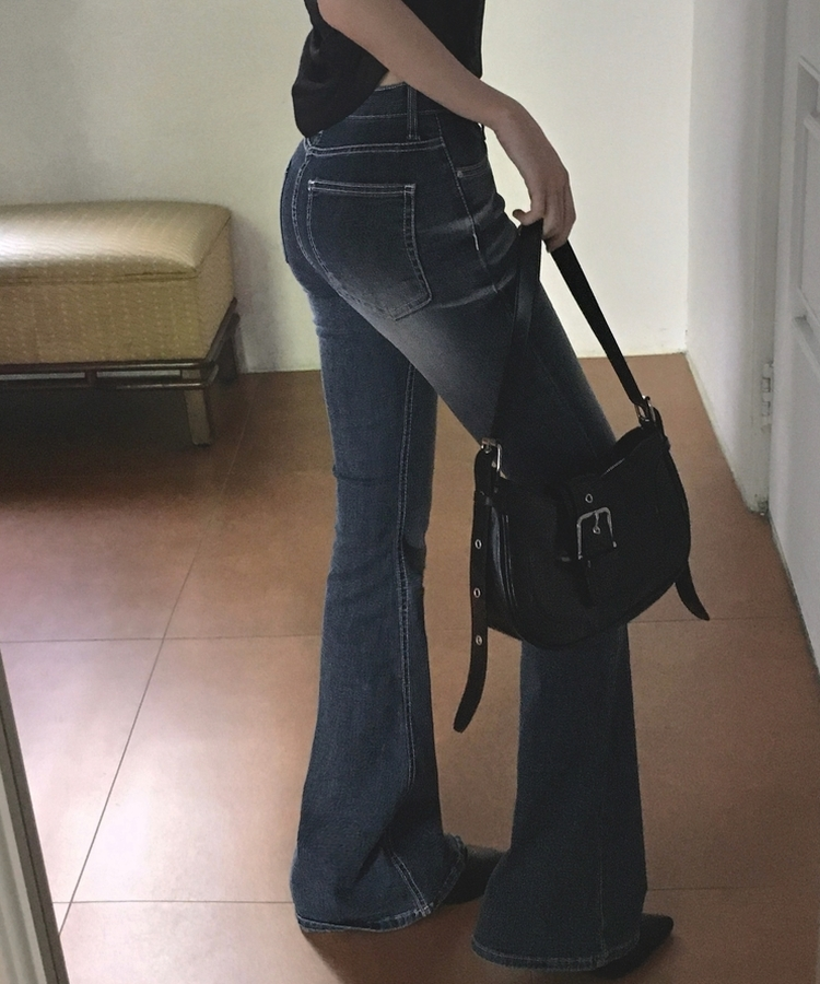クールタッチセミローライズブーツカットデニムパンツ BLUE GRAY