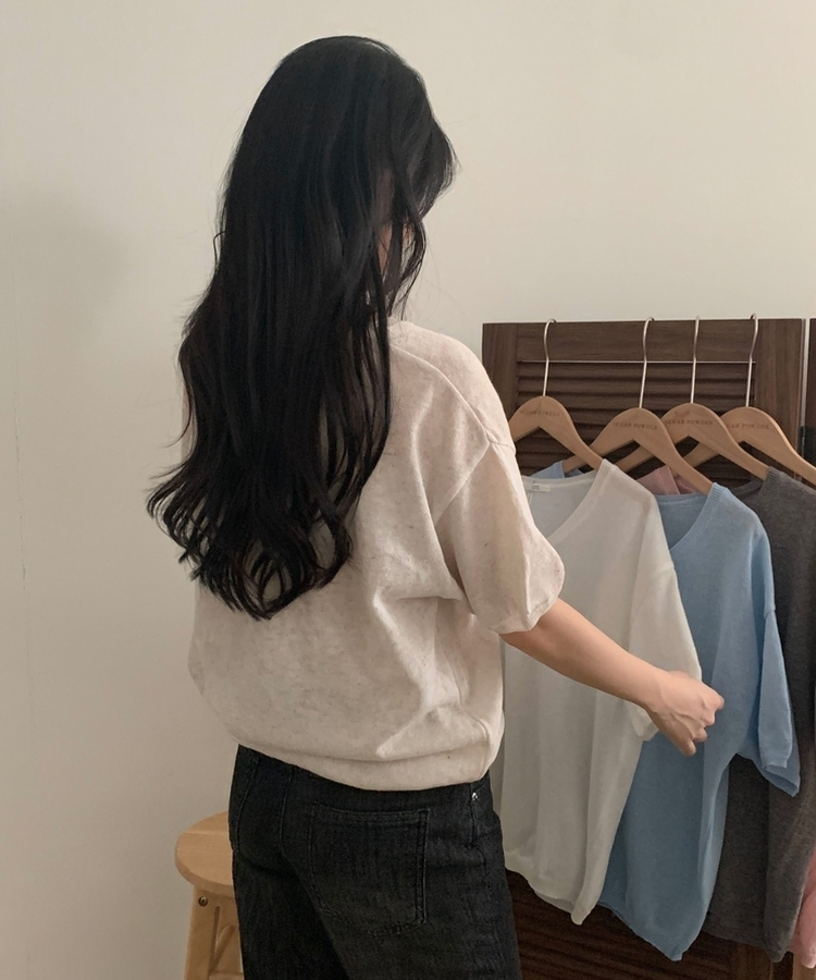 ソフトVネック半袖ニット(7color) BEIGE