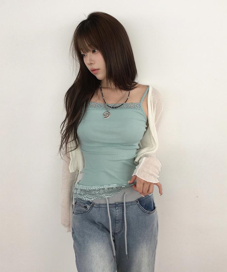 レーススクエアネックキャミソール(7color) MINT