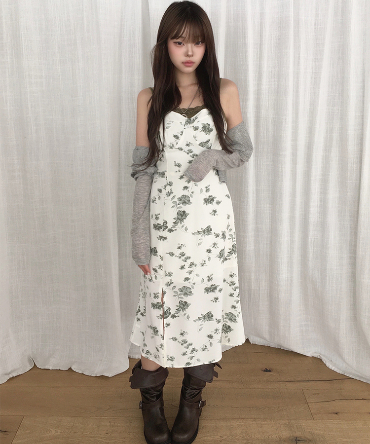 レーススクエアネックキャミソール(7color) KHAKI
