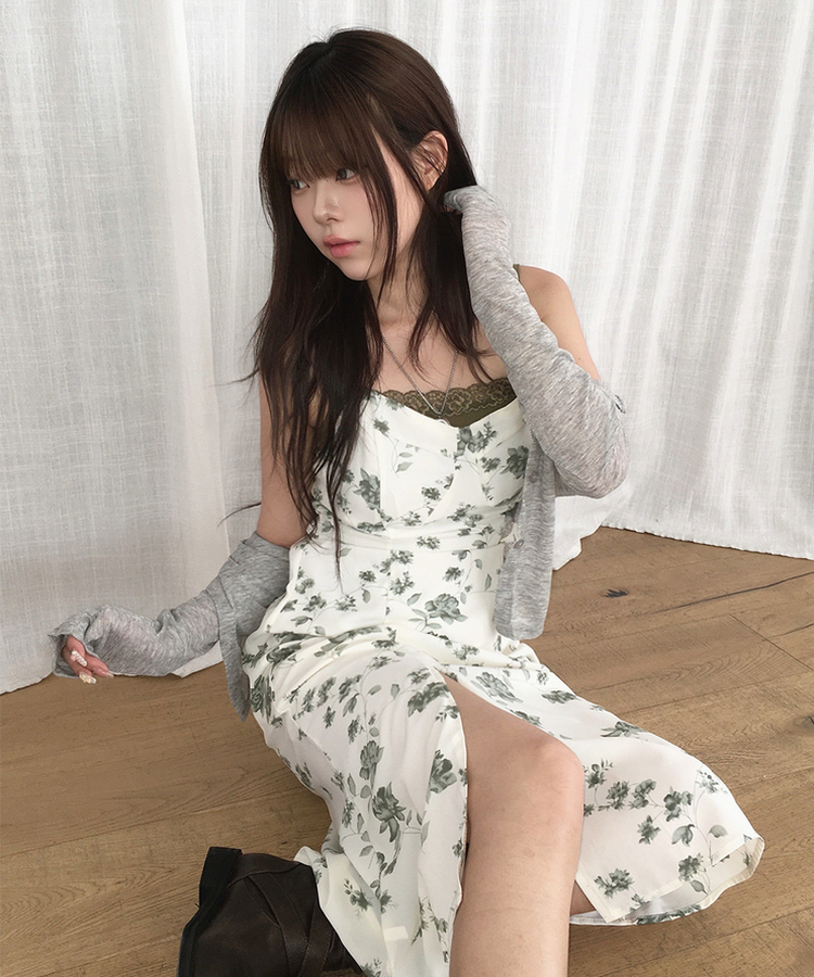 レーススクエアネックキャミソール(7color) KHAKI