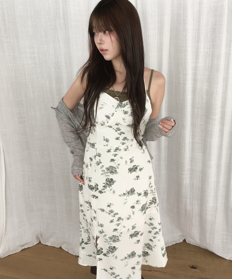 レーススクエアネックキャミソール(7color) KHAKI