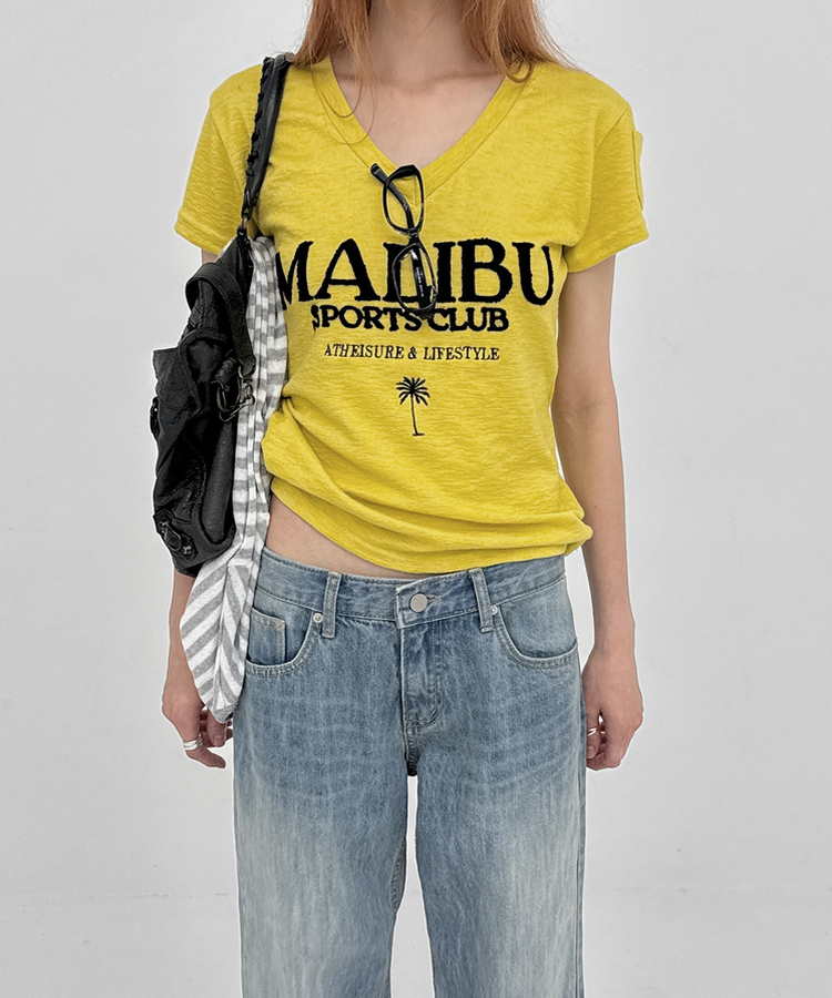 レタリングVネックポケット半袖Tシャツ YELLOW