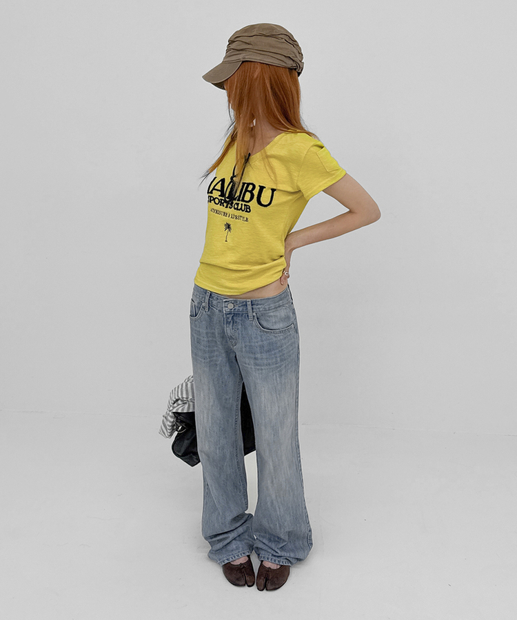 レタリングVネックポケット半袖Tシャツ YELLOW
