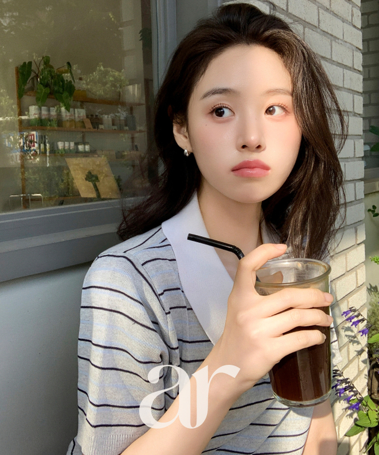 (韓国製)（国内製作）（ストライプ／さらさらリネン／デイリー推薦♥）ストライプ 配色カラー リネン 半袖ニット GRAY