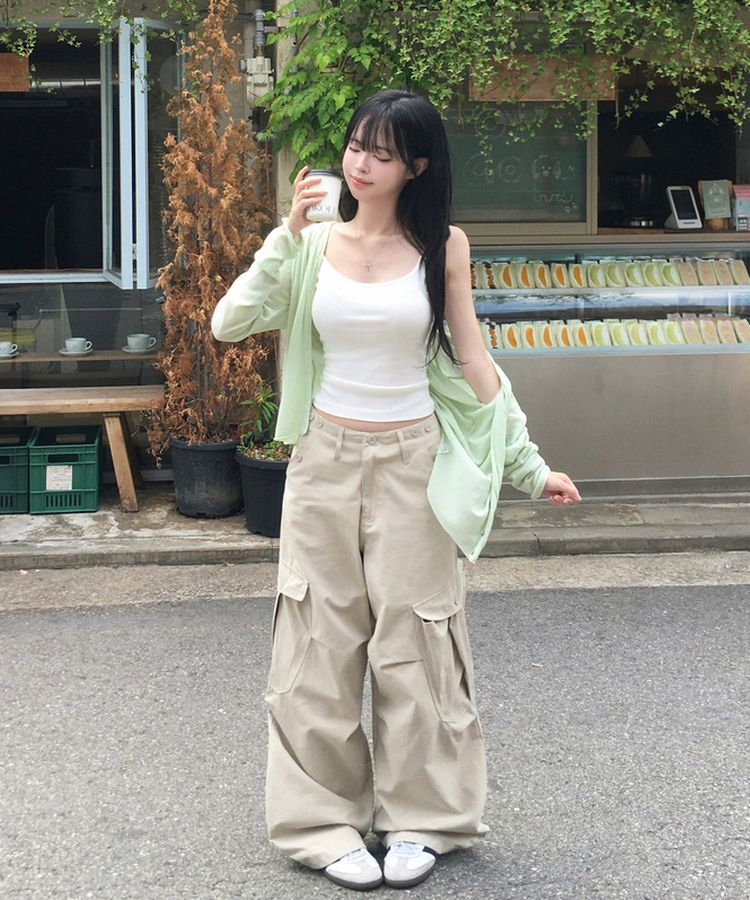 リネンシアーVネック長袖カーディガン(7color) MINT