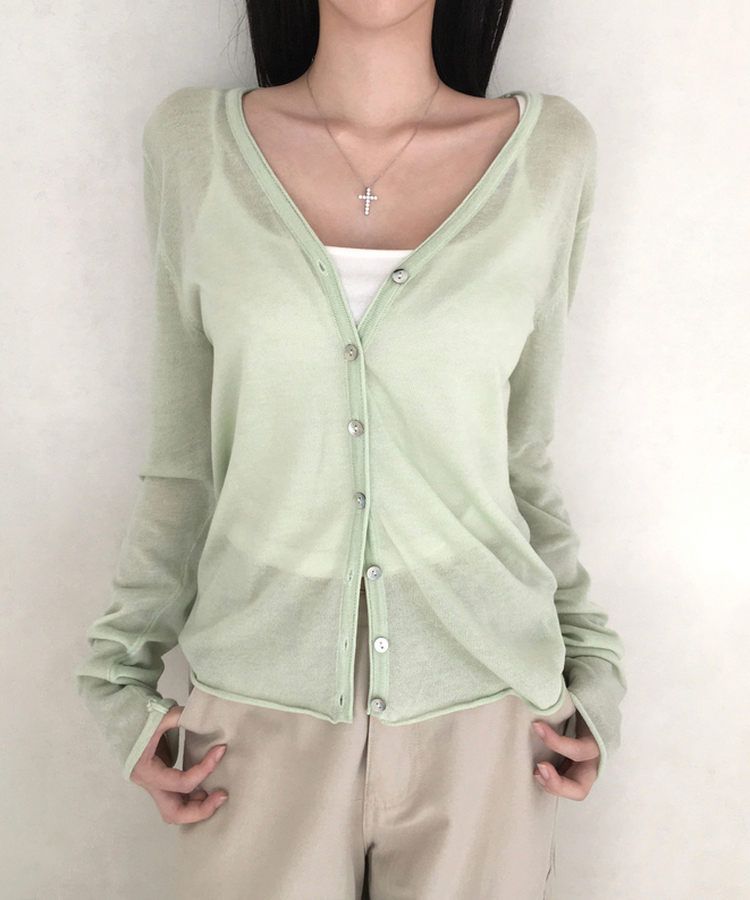 リネンシアーVネック長袖カーディガン(7color) MINT