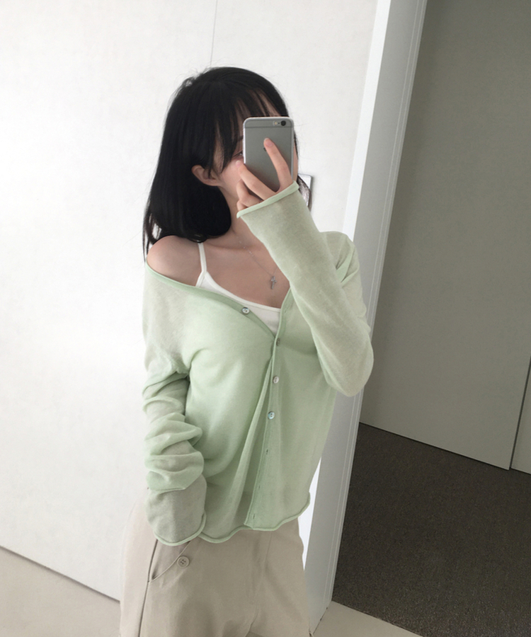 リネンシアーVネック長袖カーディガン(7color) MINT