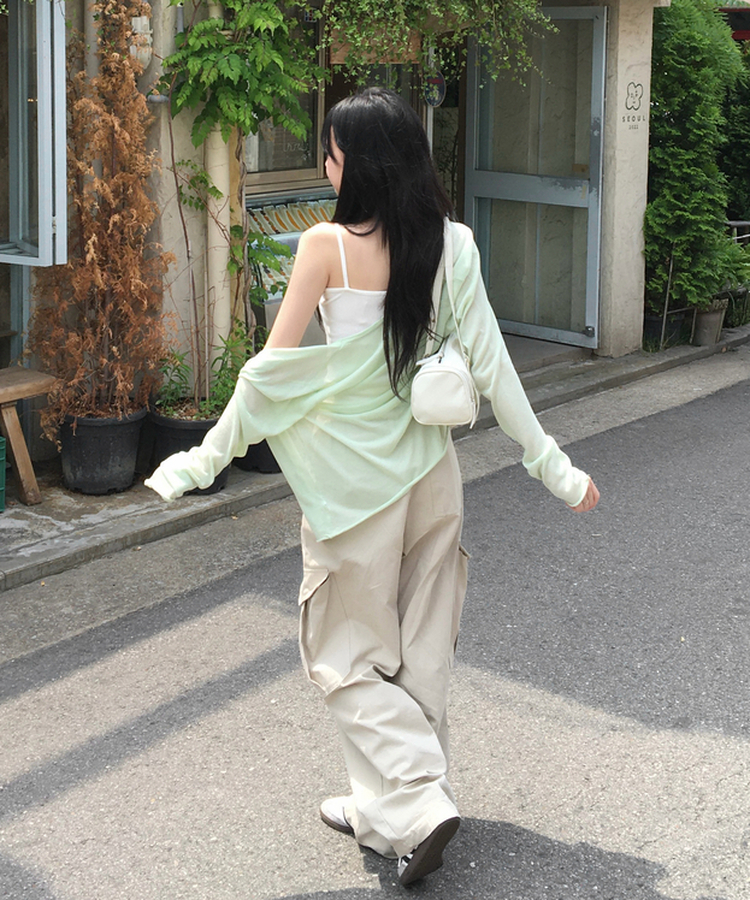 リネンシアーVネック長袖カーディガン(7color) MINT