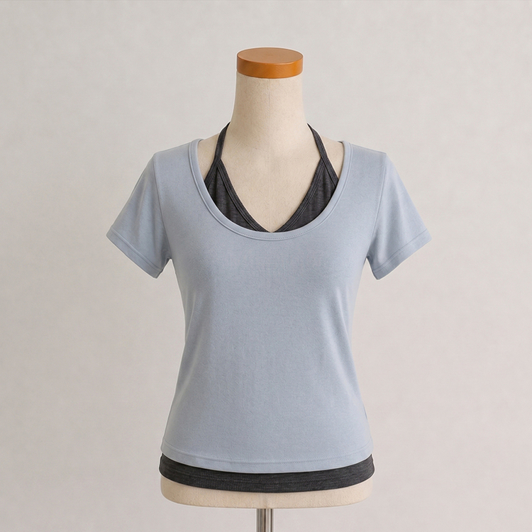 【SET】Uネック半袖Tシャツ＋ホルターキャミソール(5color)