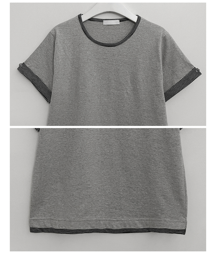 ロールアップボタンストライプレイヤード半袖Tシャツ