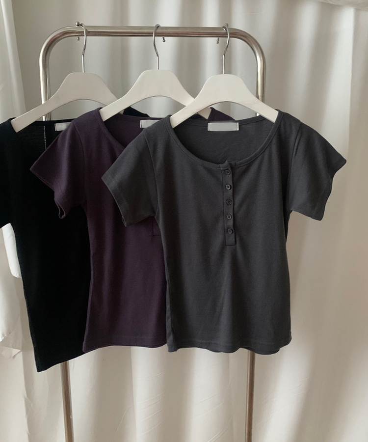 ラウンドボタンスリム半袖Tシャツ(6color)