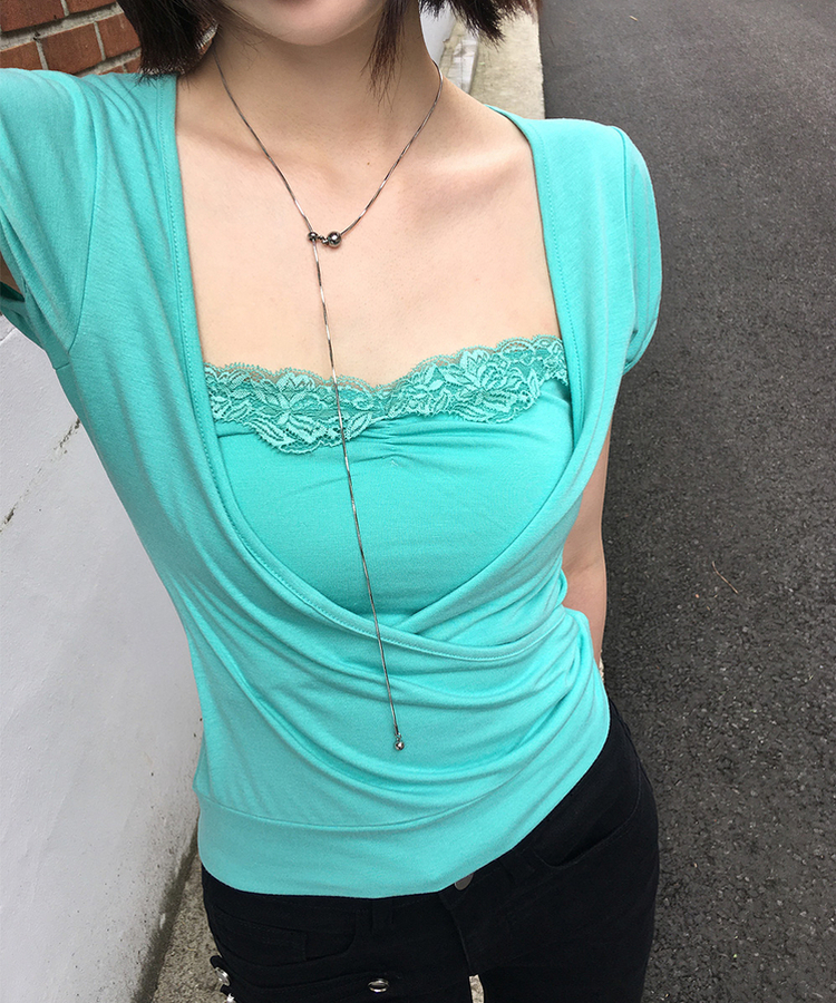 レースラップレイヤードパフ半袖Tシャツ MINT