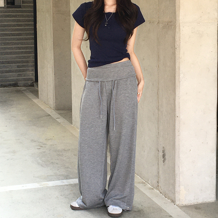 スナップボタンワイドトレーナーパンツ GREY