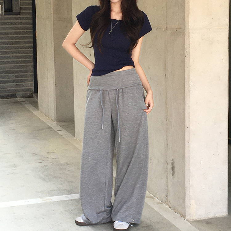 スナップボタンワイドトレーナーパンツ GREY