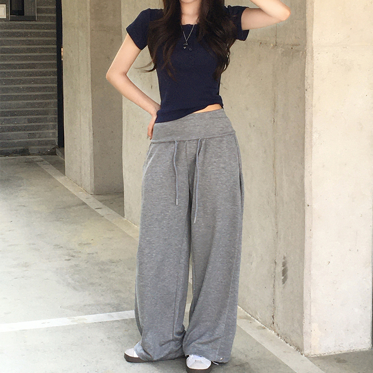 スナップボタンワイドトレーナーパンツ GREY