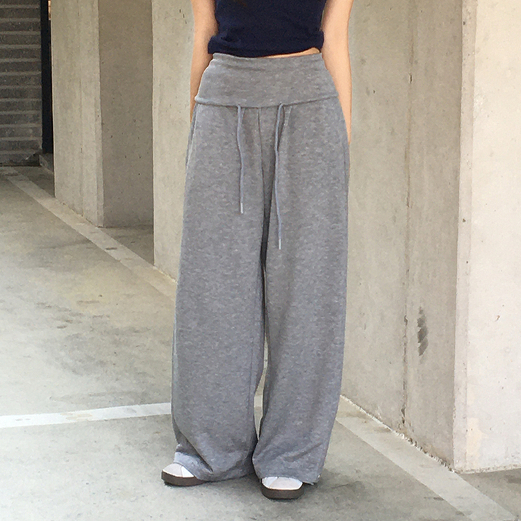 スナップボタンワイドトレーナーパンツ GREY