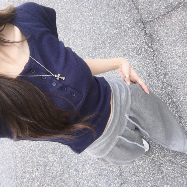 スナップボタンワイドトレーナーパンツ GREY