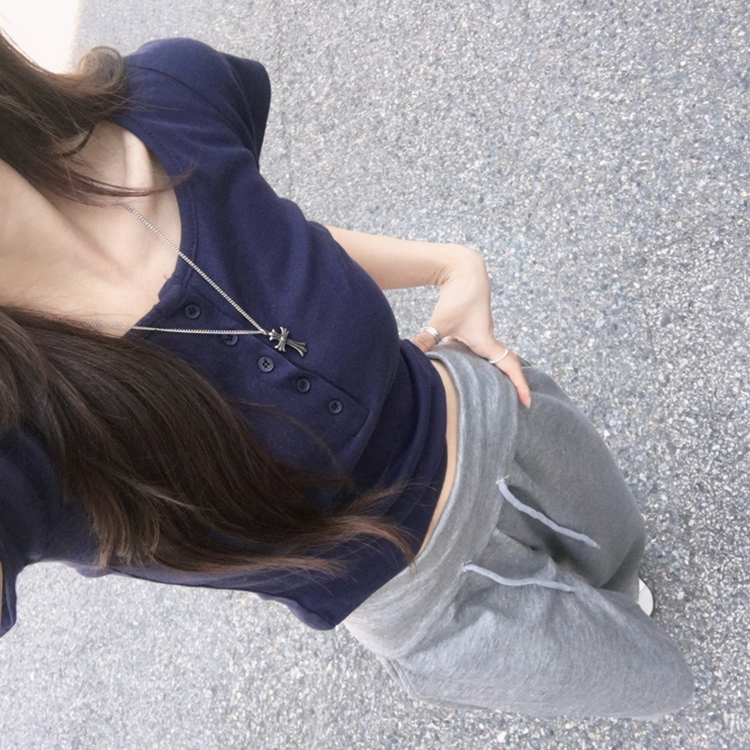 スナップボタンワイドトレーナーパンツ GREY