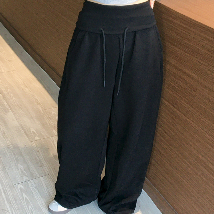スナップボタンワイドトレーナーパンツ BLACK