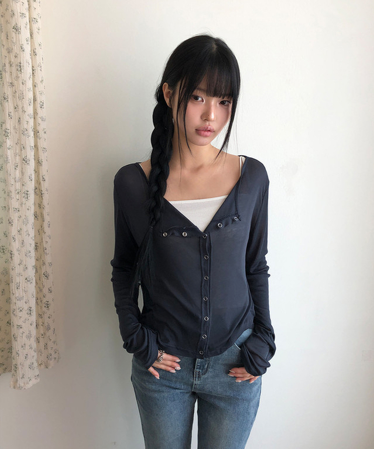 ウェーブテンセルカーディガン(7color) NAVY