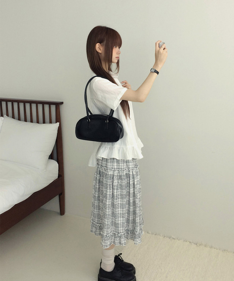 フリルカラーボタン半袖ブラウス WHITE