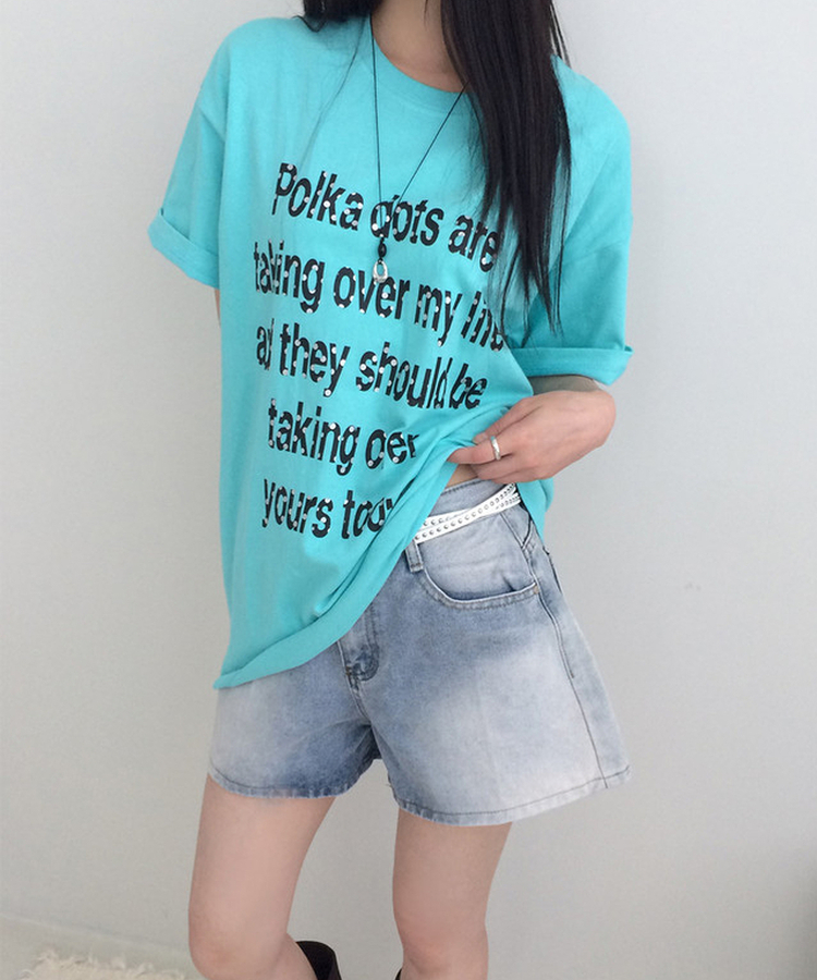 ドットレタリングUネックルーズ半袖Tシャツ MINT