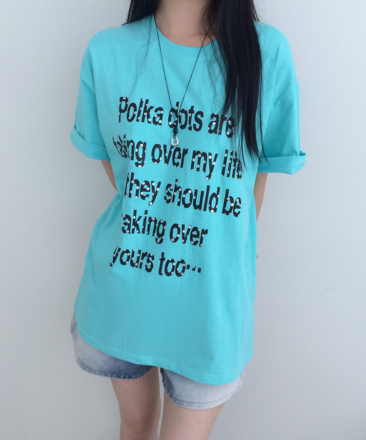 ドットレタリングUネックルーズ半袖Tシャツ MINT