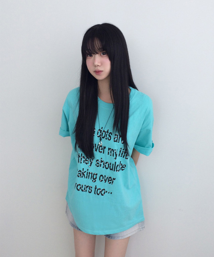 ドットレタリングUネックルーズ半袖Tシャツ MINT