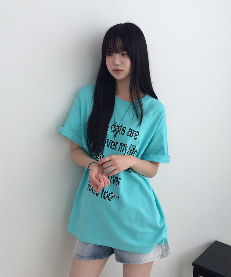 ドットレタリングUネックルーズ半袖Tシャツ MINT