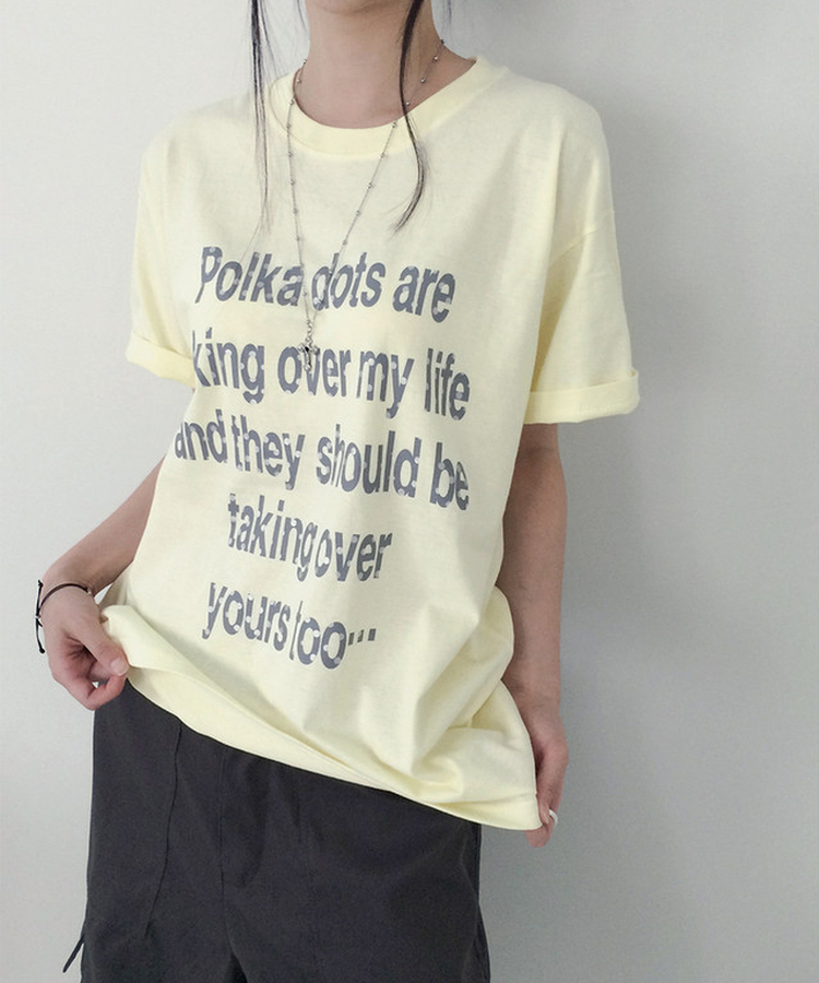 ドットレタリングUネックルーズ半袖Tシャツ YELLOW