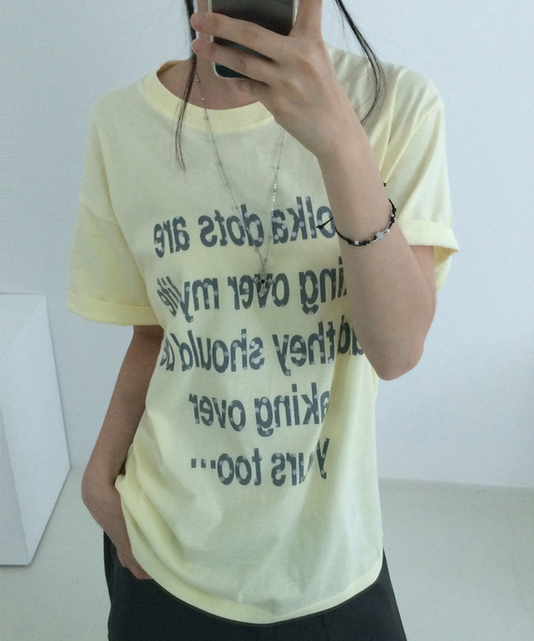 ドットレタリングUネックルーズ半袖Tシャツ YELLOW