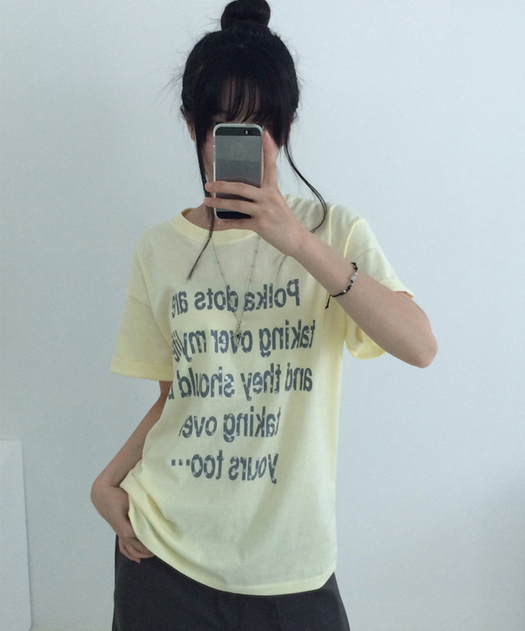 ドットレタリングUネックルーズ半袖Tシャツ YELLOW