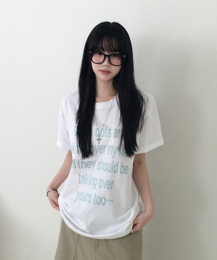 ドットレタリングUネックルーズ半袖Tシャツ WHITE