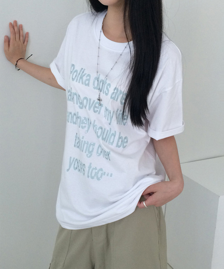 ドットレタリングUネックルーズ半袖Tシャツ WHITE