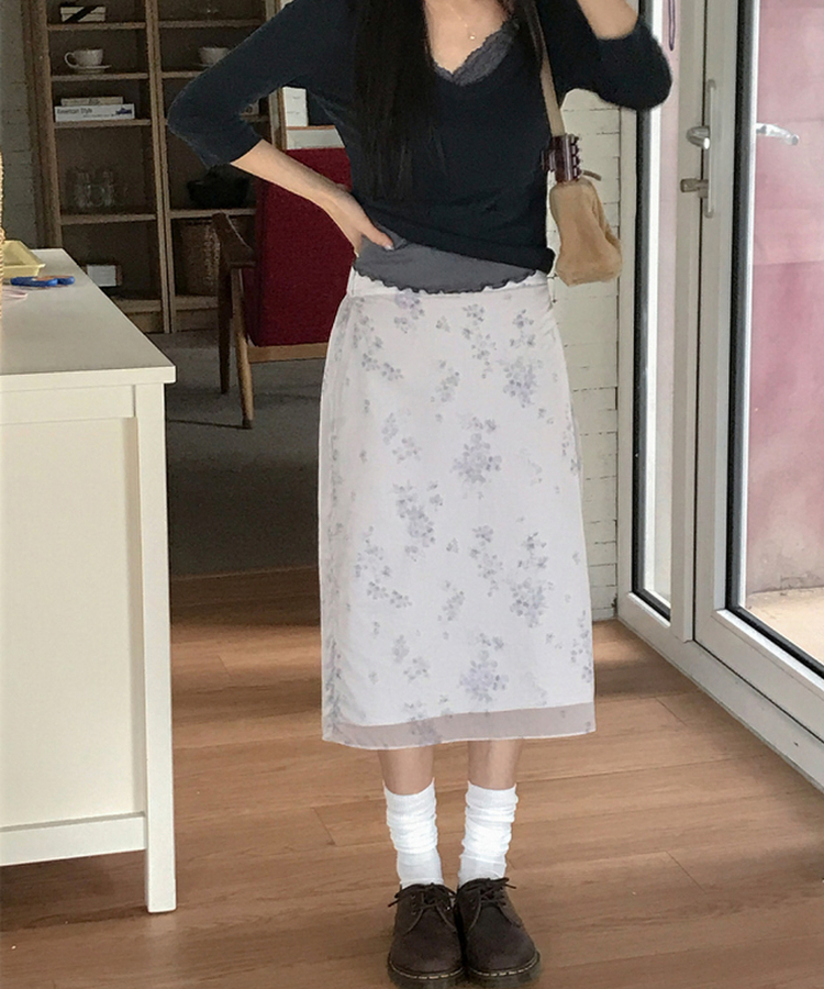フラワーミディスカート LIGHT GRAY