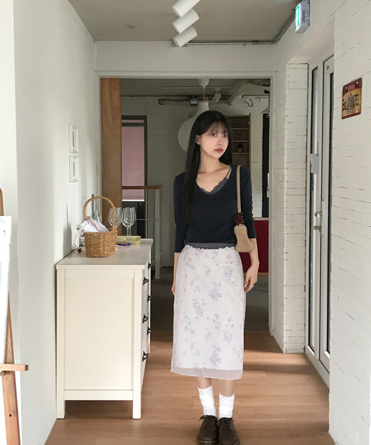 フラワーミディスカート LIGHT GRAY