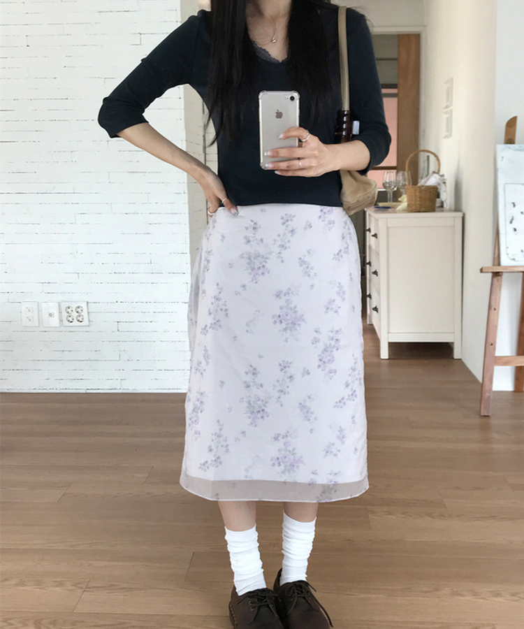 フラワーミディスカート LIGHT GRAY