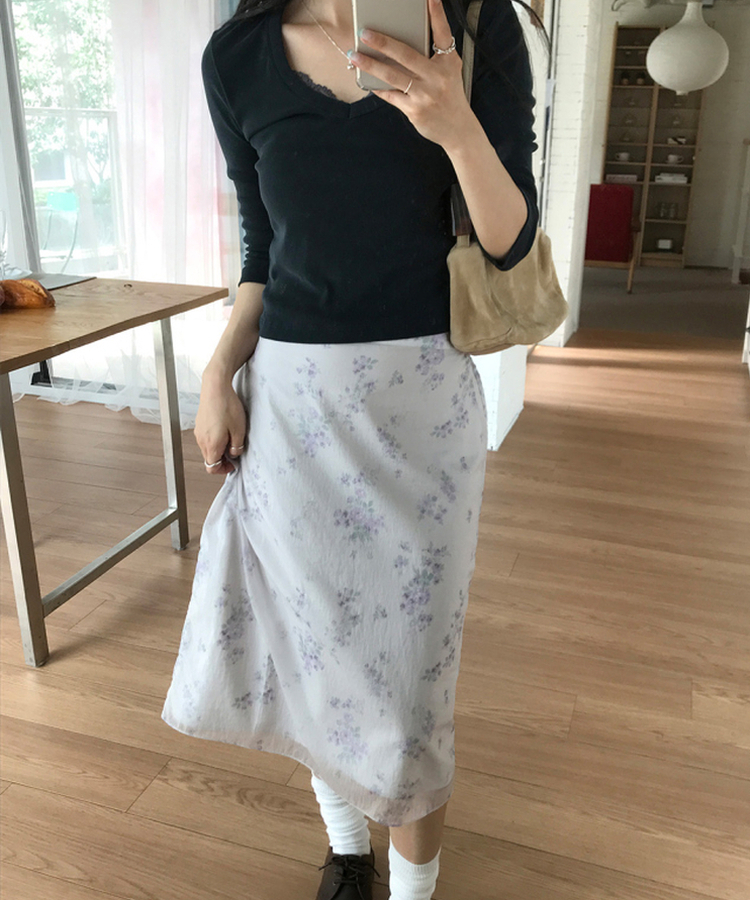 フラワーミディスカート LIGHT GRAY