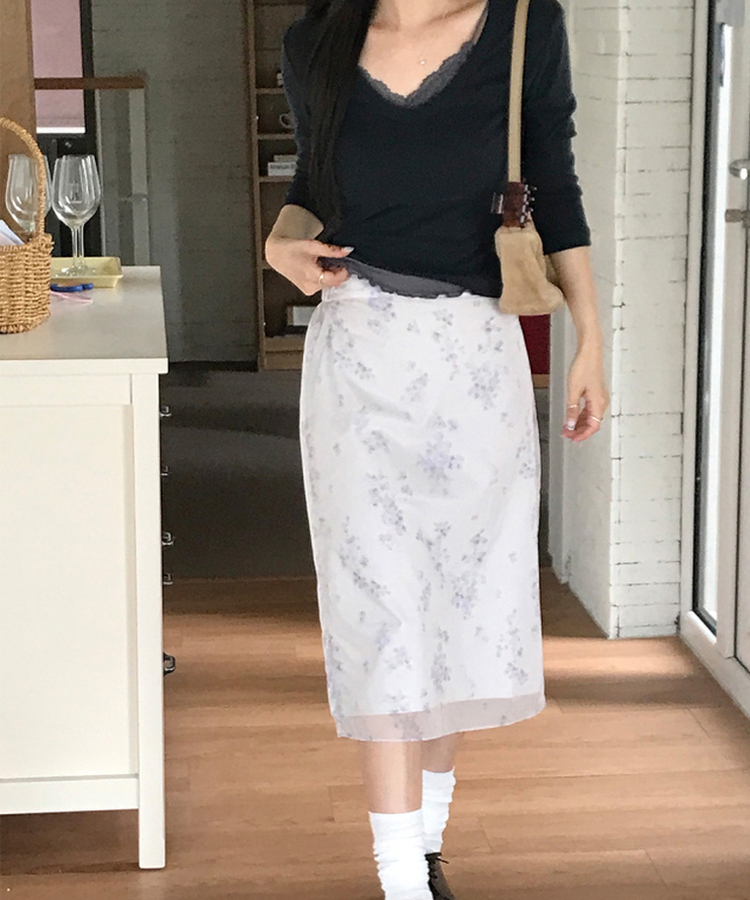 フラワーミディスカート LIGHT GRAY