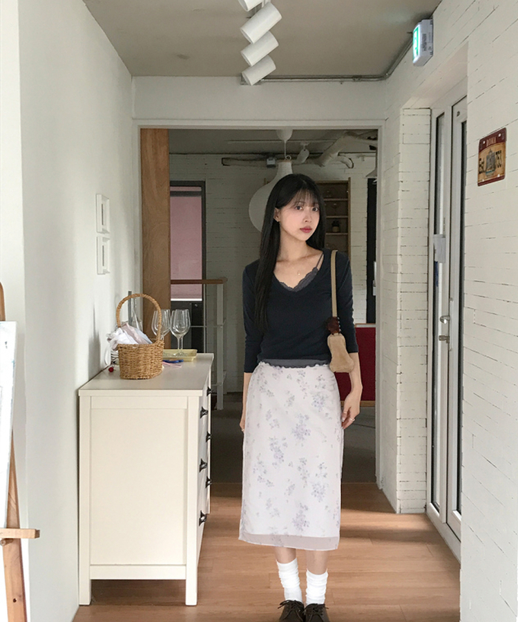 ディープVネック7分丈Tシャツ DARK NAVY